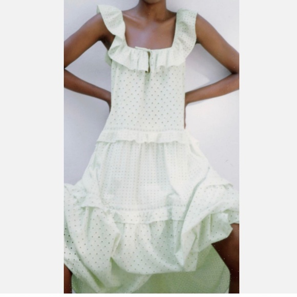NEW Zara Mint Green Eyelet Embroidered Midi Dress Size Small - Picture 2 of 14